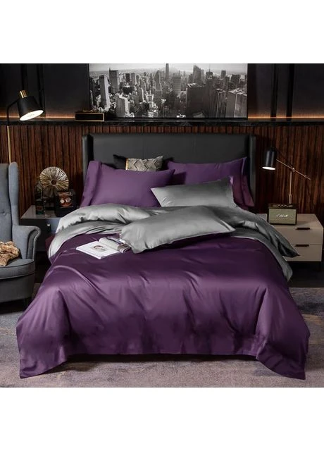 Постельное белье ДУЭТ VIOLET FLOWER/TRUE GREY Premium Premium Сатин однотон MERISET - Семейный Верховинка MS-550688 (403307132)