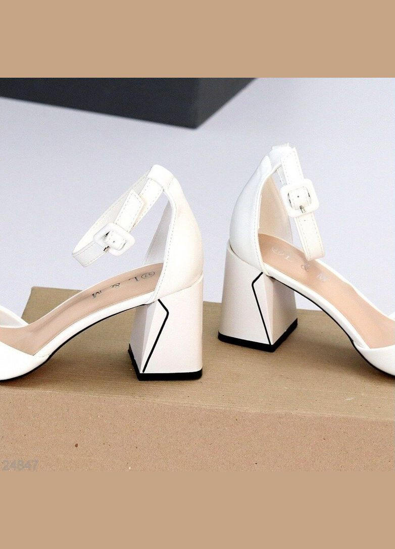 Белые белые босоножки на каблуке эко-кожа, босоножки на каблуке, нарядные белые босоножки каблук L&M с ремешком