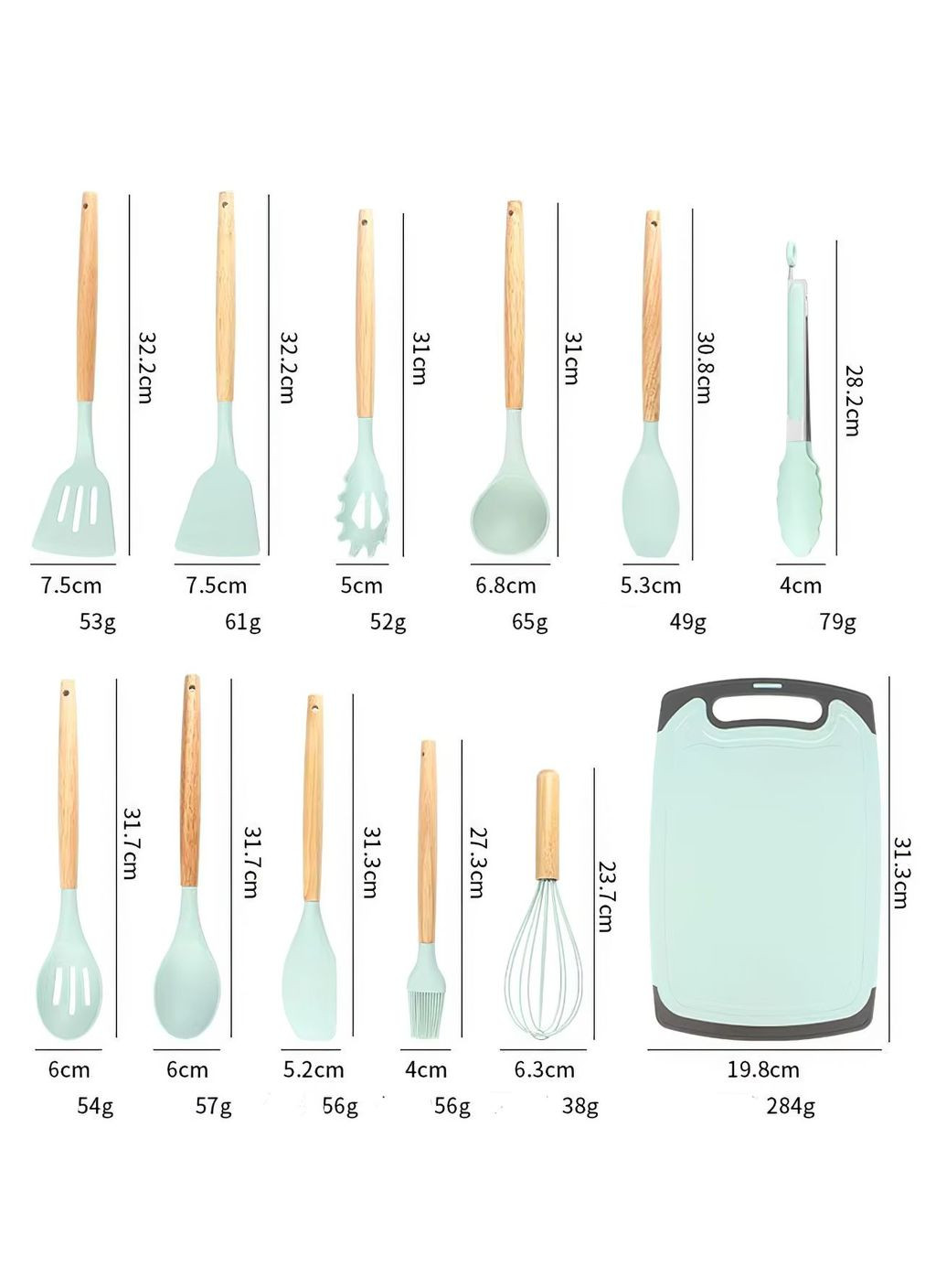 Набор кухонных принадлежностей 19 в 1 универсальный настольный 19 предметов разделочная доска, ножи, ножницы, лопатки, венчики Home (361161944)