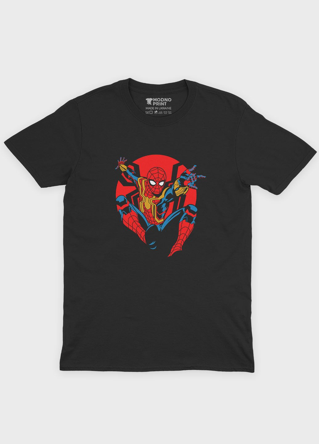 Черная демисезонная футболка для мальчика с принтом супергероя - человек-паук (ts001-1-bl-006-014-075-b) Modno