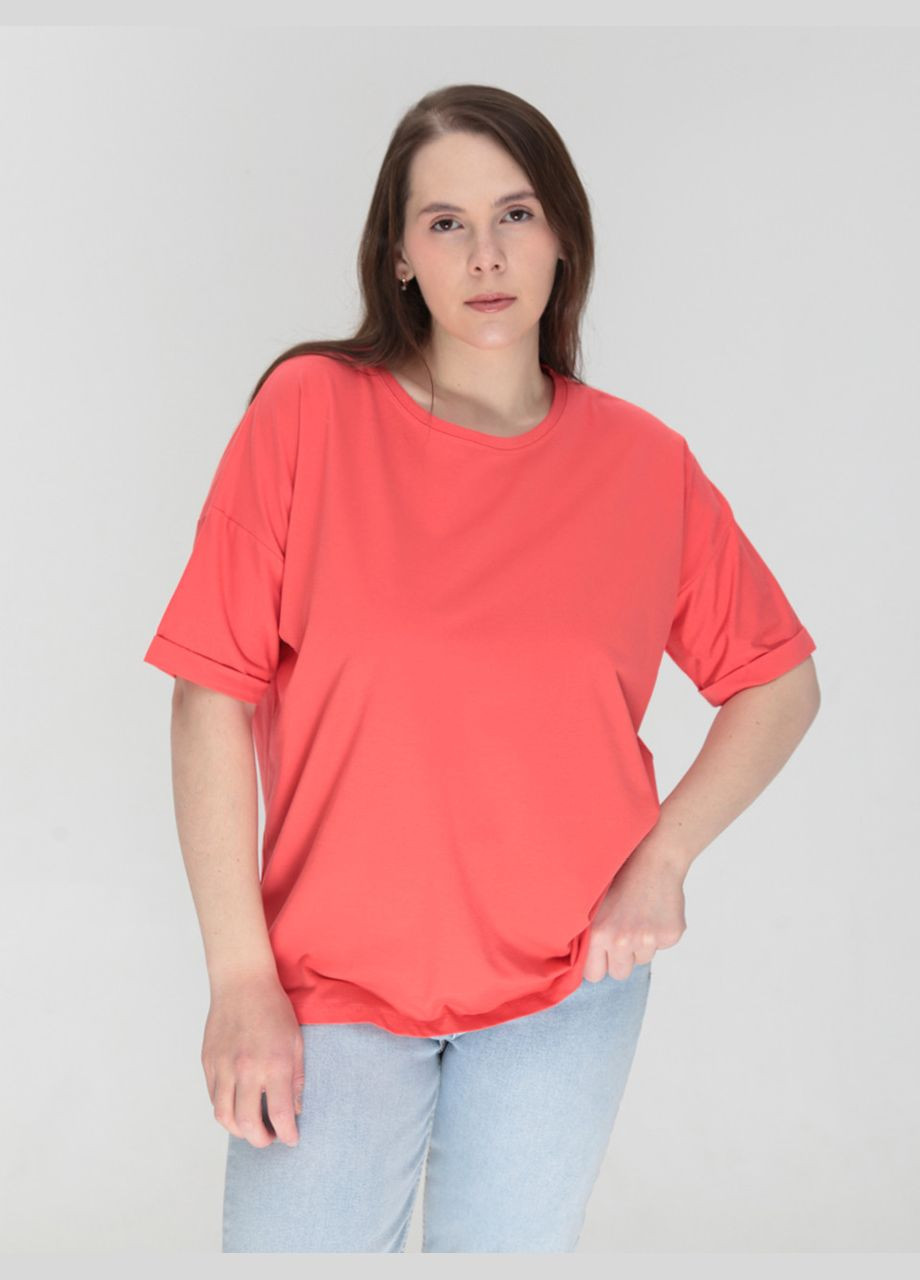 Футболка женская коралловая широкая однотонная JEANSclub Подовжена - (322999589)