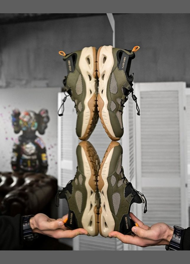 Оливковые (хаки) летние стильные мужские кроссовки сетка хаки Freedom