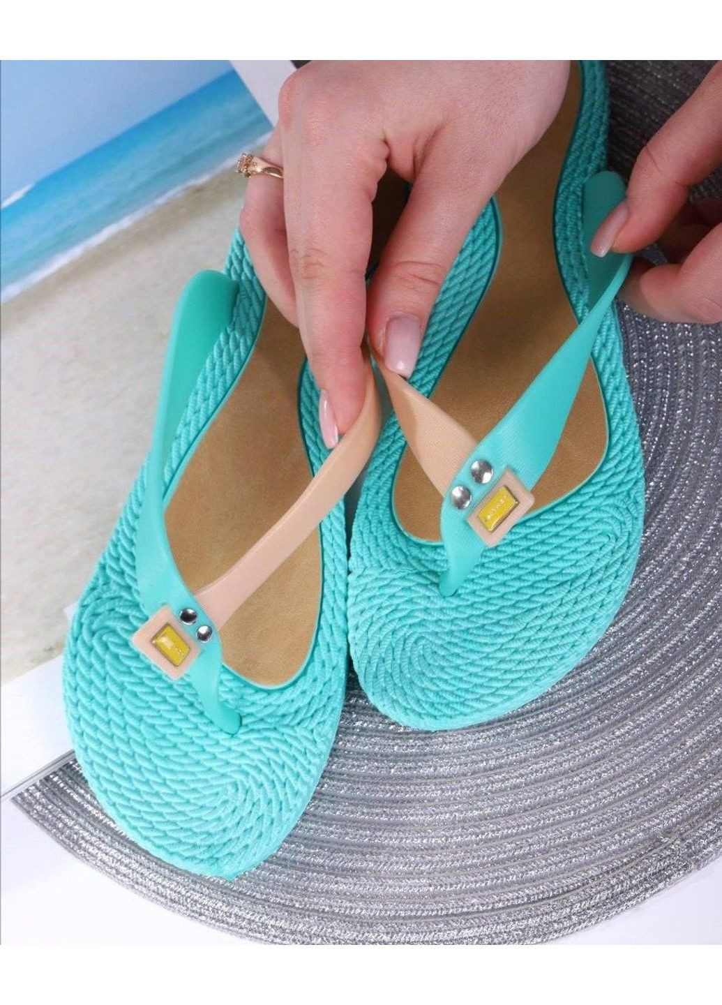 Бирюзовые вьетнамки женские бирюзовые No Brand