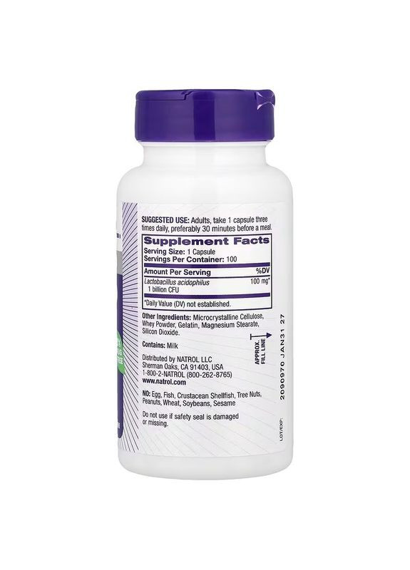 Пробиотики Acidophilus, 1 Billion, 100 капсул Natrol (326054231)