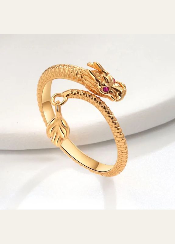 Красивое кольцо в виде дракона покрытое золотом кольцо золотой дракон с рубиновыми глазами размер регулируемый Fashion Jewelry (285110546)