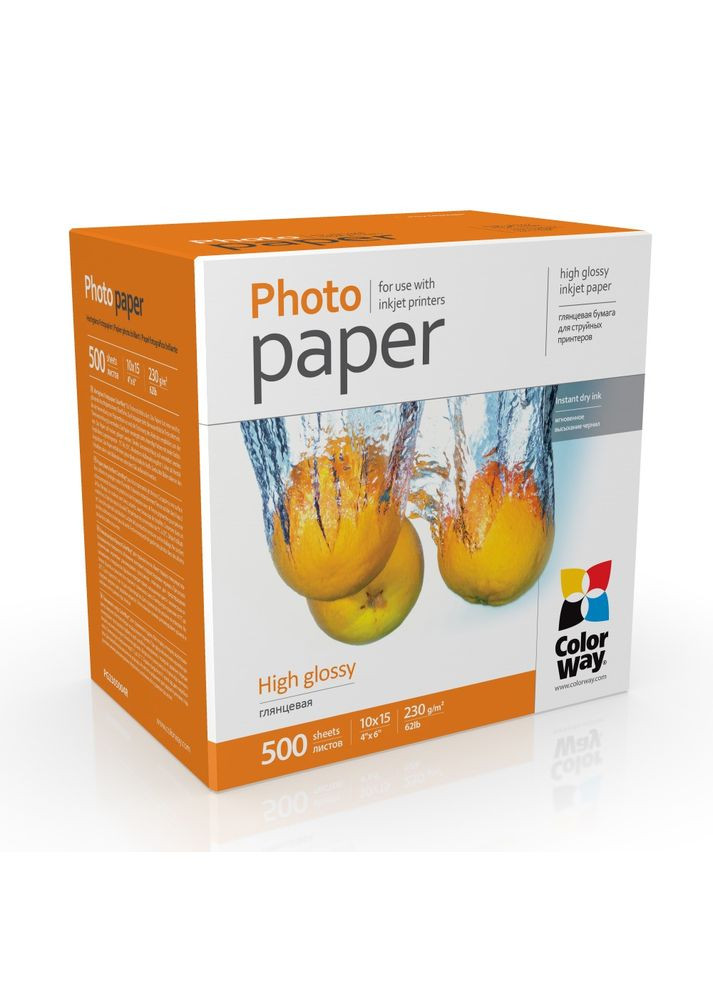 Фотопапір глянцевий PG230-500 230г / м2 500 л 10x15 (PG2305004R) Colorway (339080904)