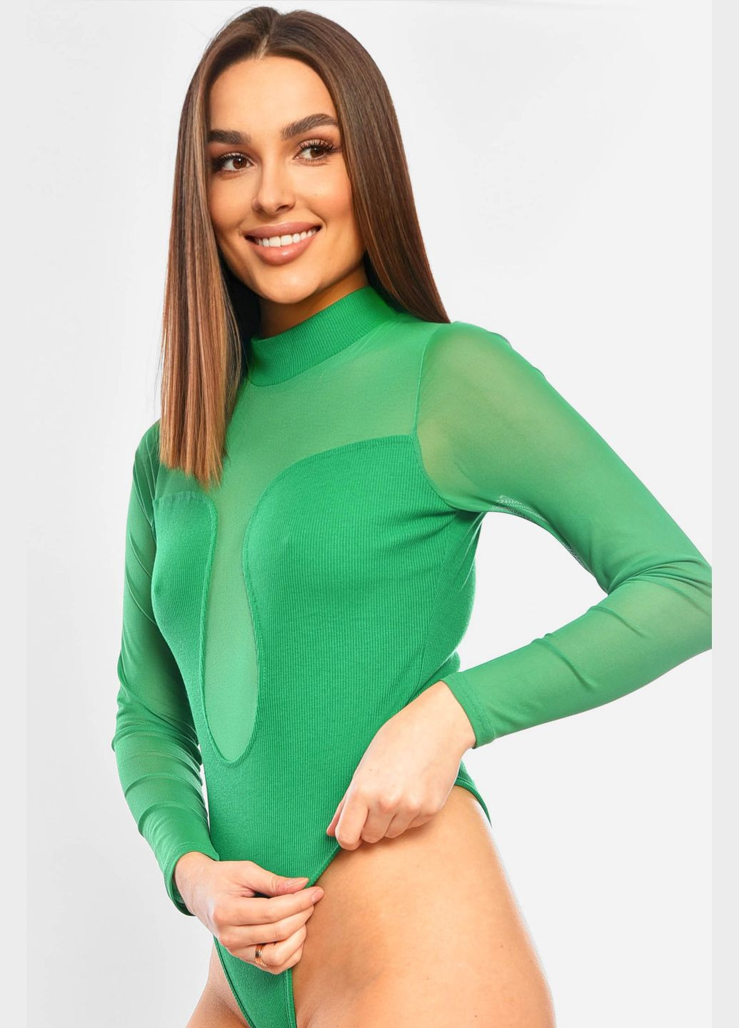 Боди женское однотонное зеленого цвета Let's Shop (329687859)