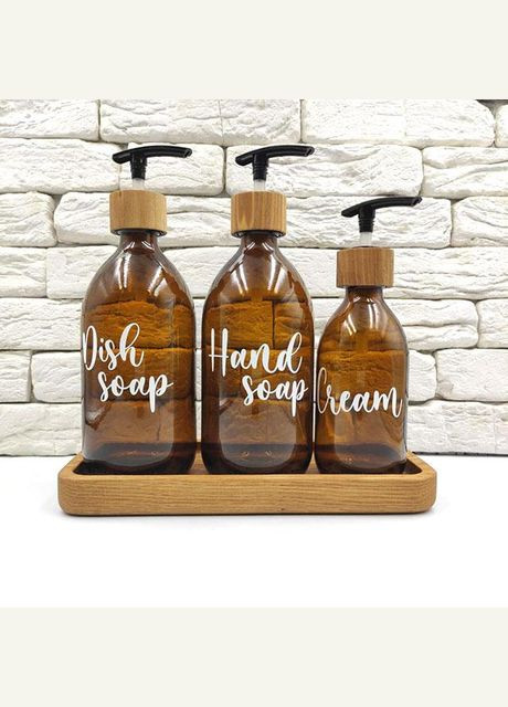 Набор дозаторов стеклянных для кухни с деревянной подставкой "Надин" (3 шт) No Brand (298794618)