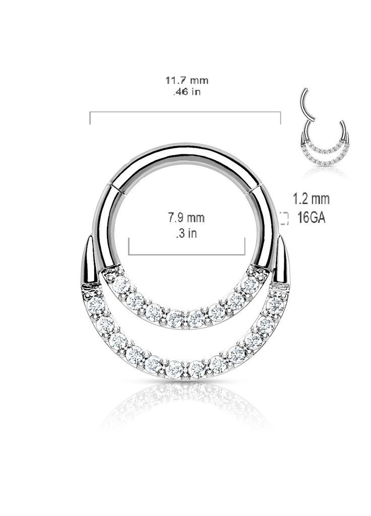 Двойное кольцо кликер из стали RH005-1608-STC серьги для пирсинга носа, трагуса, хеликса (1,2мм; 8мм) Spikes (333698661)