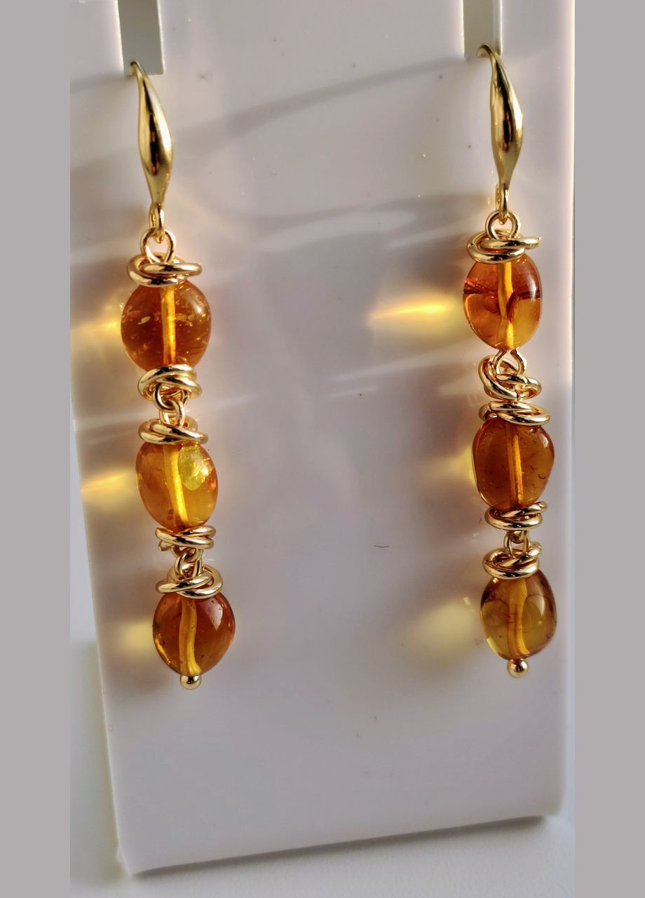 Сережки 2490 з натурального бурштину відтінок медовий MINOV (311310480)