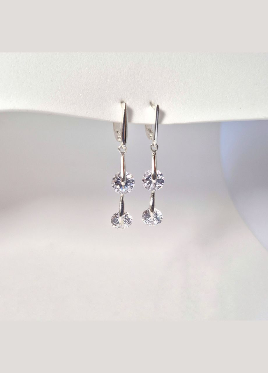 Срібні сережки з підвіскою Камінчики Білого кольору срібло 925 проби 5838 4.20г No Brand (306742951)