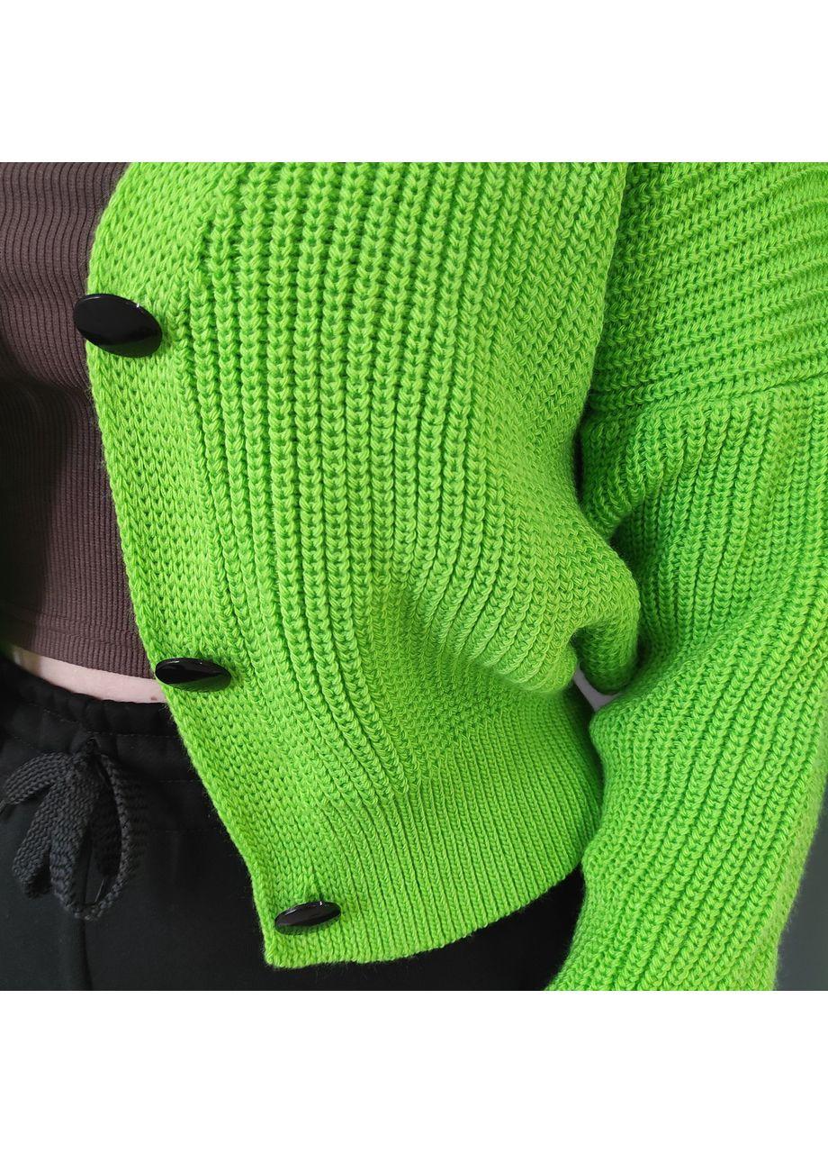 Салатовий кардиган жіночий короткий на гудзиках манжети салатовий No Brand