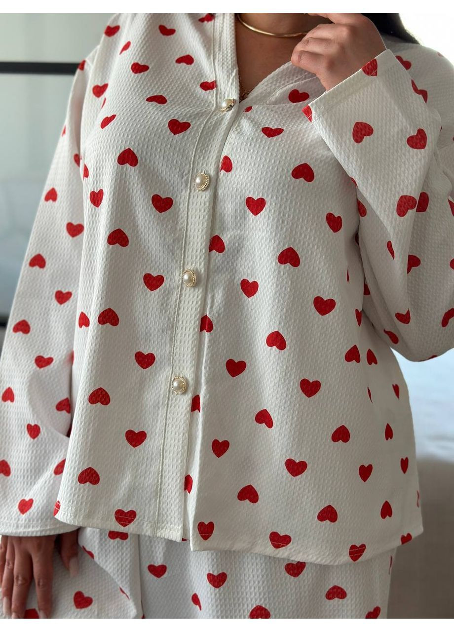 Молочная всесезон женская пижама - домашний костюм plus size рубашка + брюки No Brand