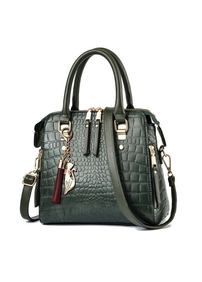 Женская сумка через плечо с брелком из эко кожи под рептилию змеиный принт зеленая (sku_664Н) No Brand (330576531)