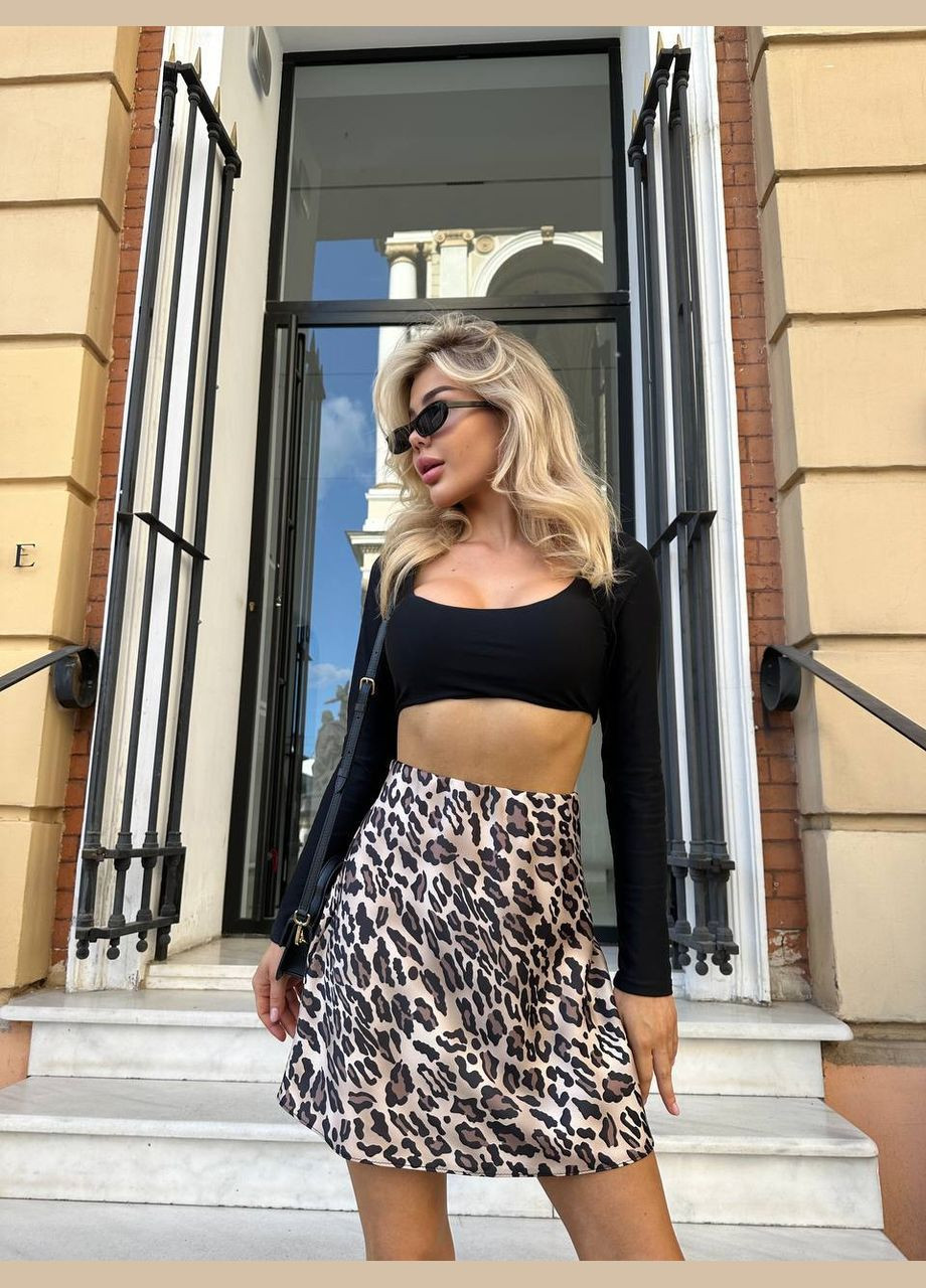 Темно-бежевая повседневная леопардовая юбка женская Гермес