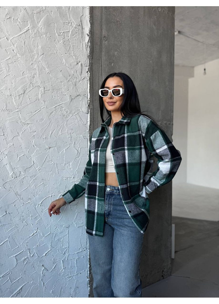 Зеленая повседневный, кэжуал рубашка в клетку No Brand с длинным рукавом