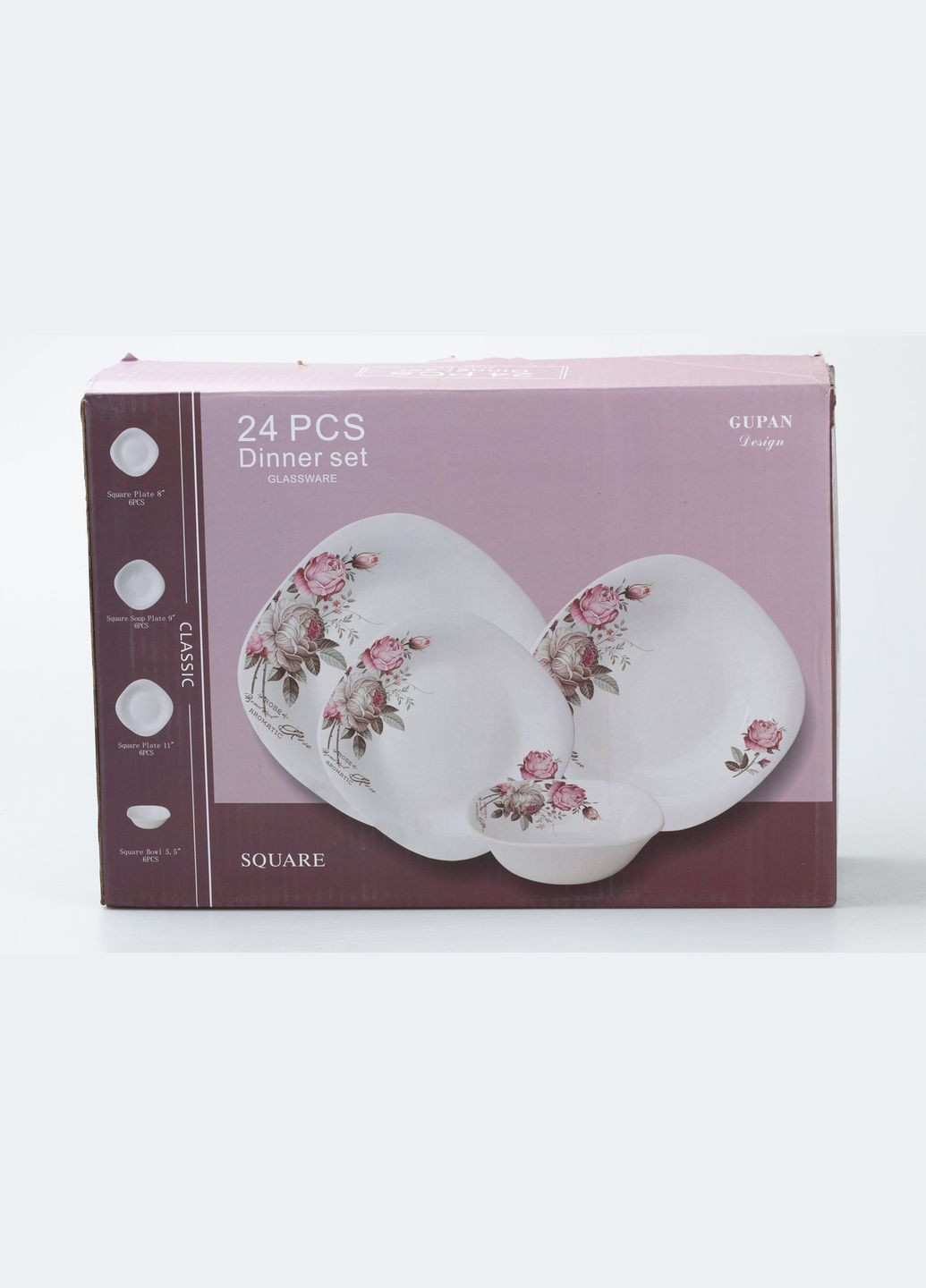 Столовий сервіз квадратних тарілок 24 штуки керамічних на 6 персон TS Kitchen (315718203)