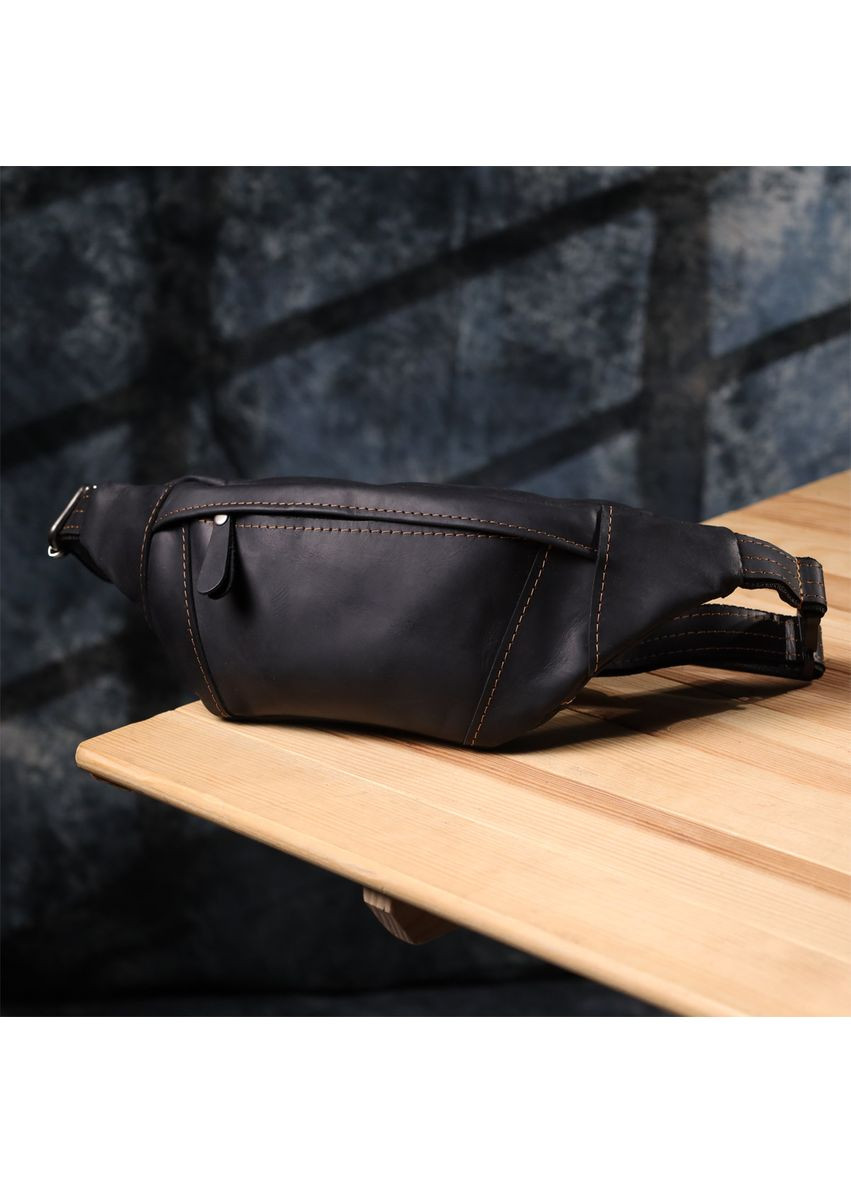 Бананка для чоловіків з натуральної vintage шкіри чорна 34×12×4 см 23120 Shvigel (362417685)