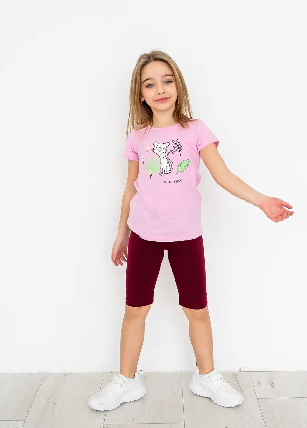 Комбинированный летний костюм для девочек футболка, шорты,бриджы, велосипедки No Brand