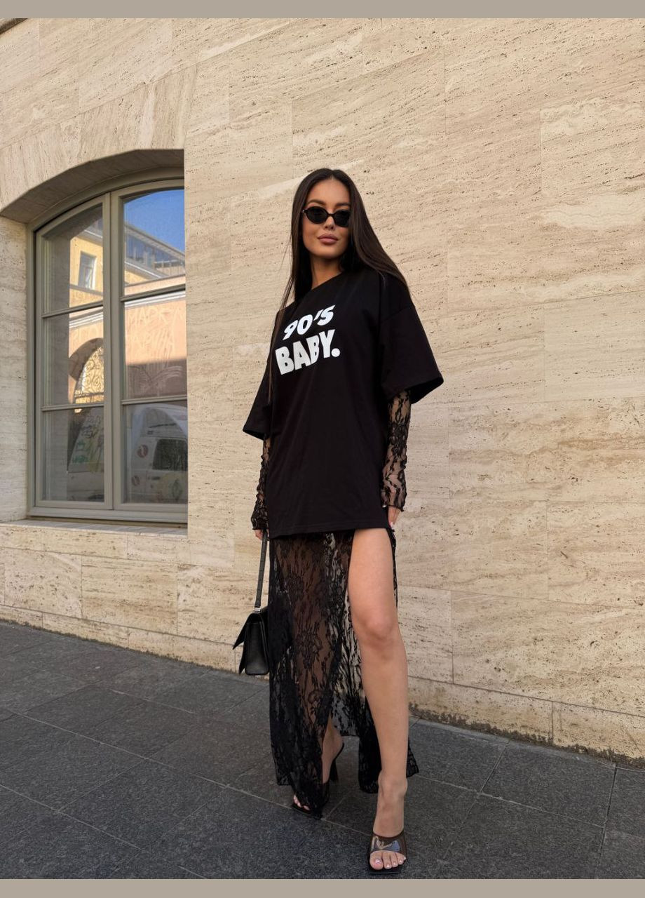 Черная повседневная цветочной расцветки женская юбка из гипюра Avanti