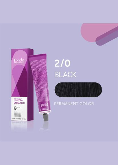 Стійка кремфарба для волосся Professional Permanent Color 2/0 чорний, 60 мл Londa Professional (292736424)