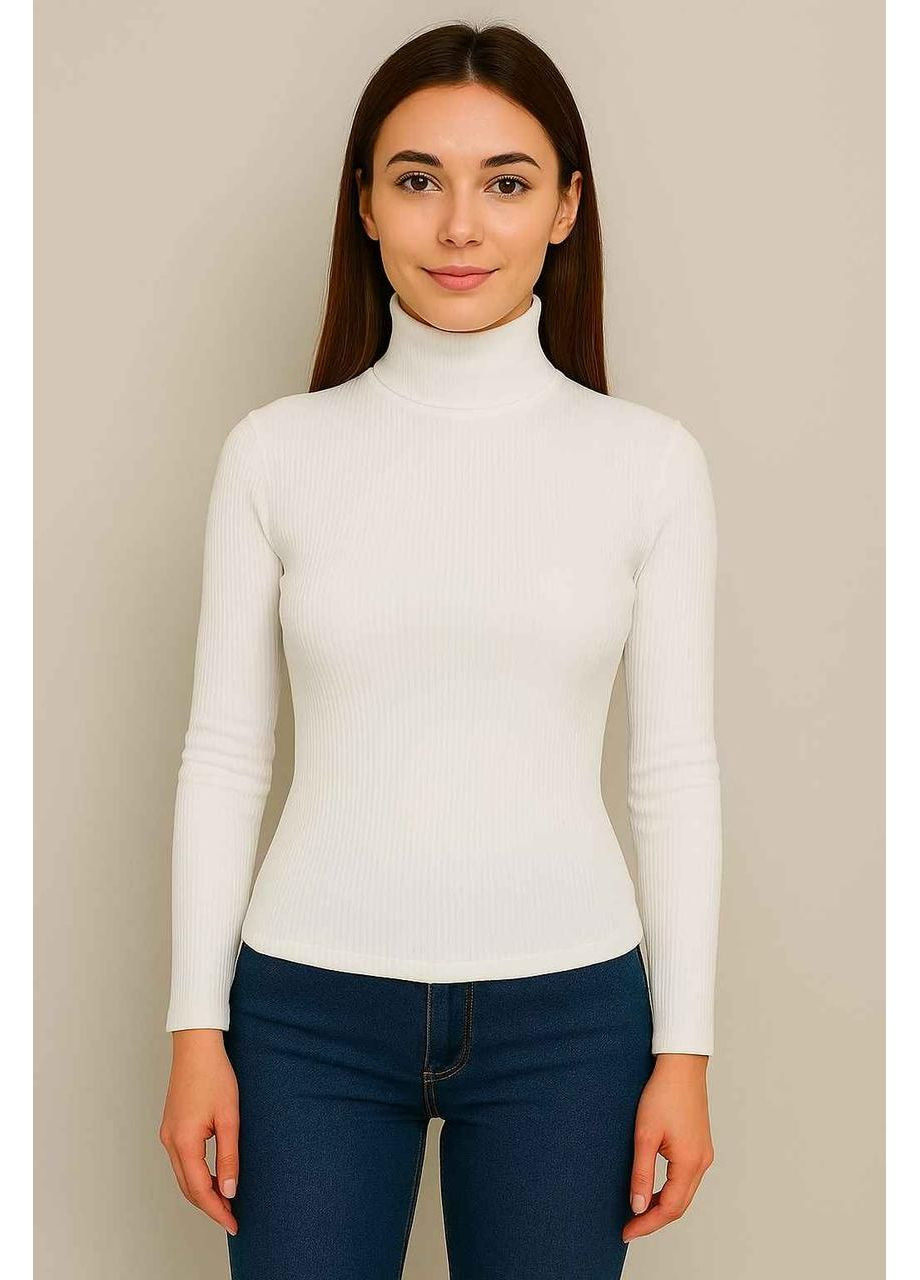 Белый зимний водолазка гольф женский теплый классический рубчик однотонный с воротом стойка Leliss