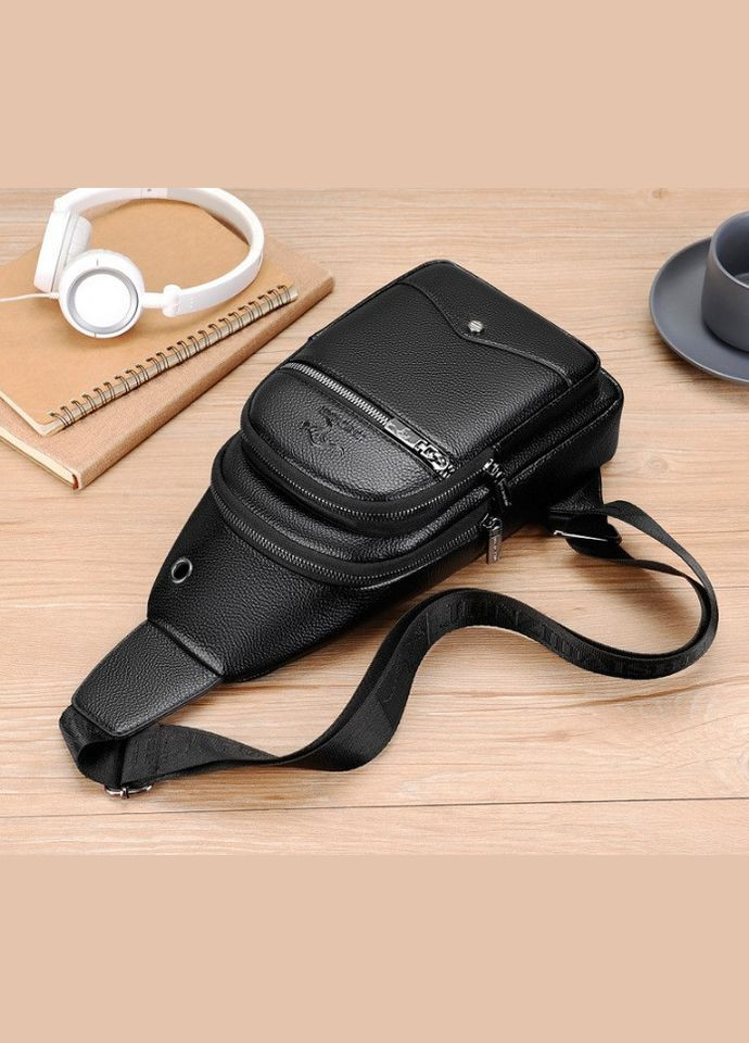 Чоловіча сумка-слінг на груди, месенджер Кенгуру, Екошкіра чорна (sku_889) No Brand (346078175)