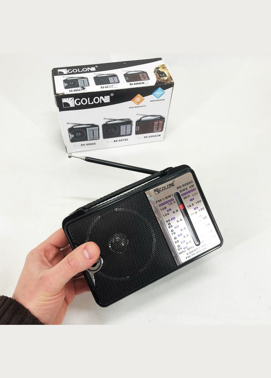Радиоприёмник портативное радио RX-606 от сети и на батарейках приемник ретро колонка fm акустическая Golon (364663593)