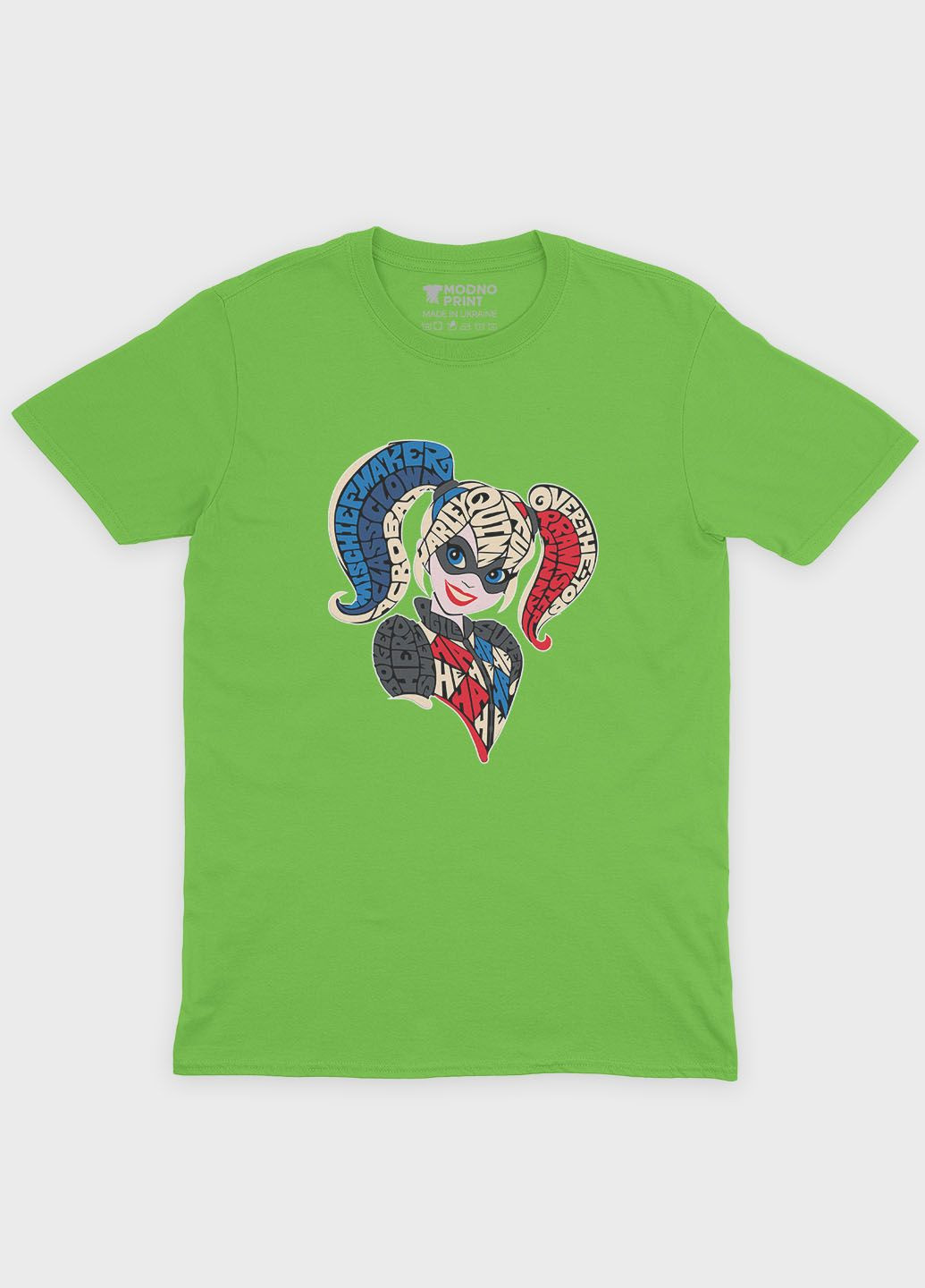 Салатова демісезонна футболка для хлопчика з принтом суперзлодія - гарлі квінн (ts001-1-kiw-006-011-001-b) Modno