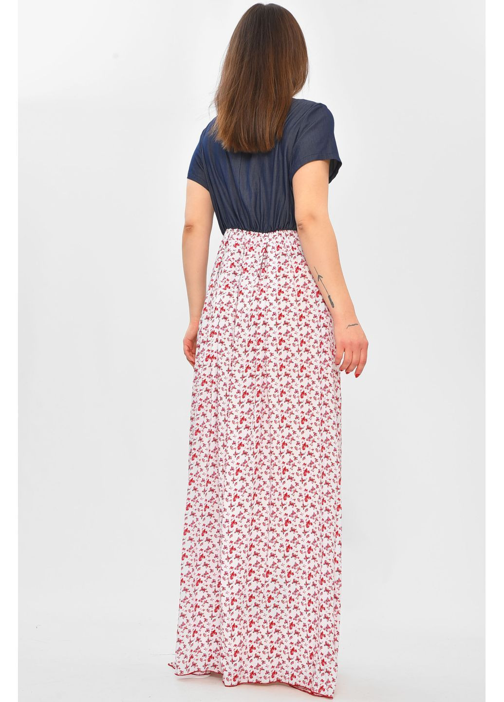 Темно-синя повсякденний сукня жіноча темно-синього кольору з принтом з баскою Let's Shop однотонна