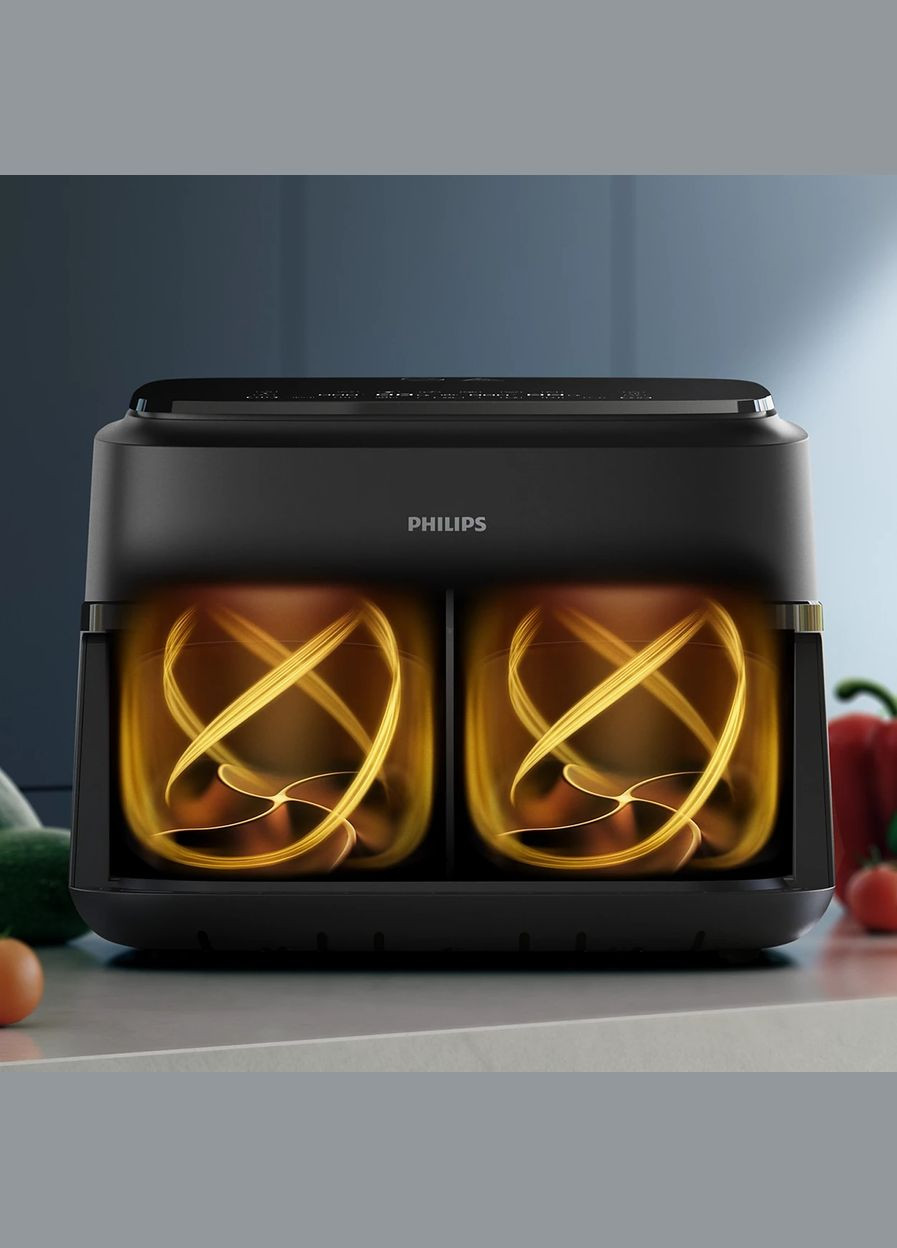 Мультипіч Ovi Flex Dual 2450Вт, чаша-6+3л, сенсорне управл., 2 контейнера, 6 авто. програм, пластик, чорний Philips (329997402)