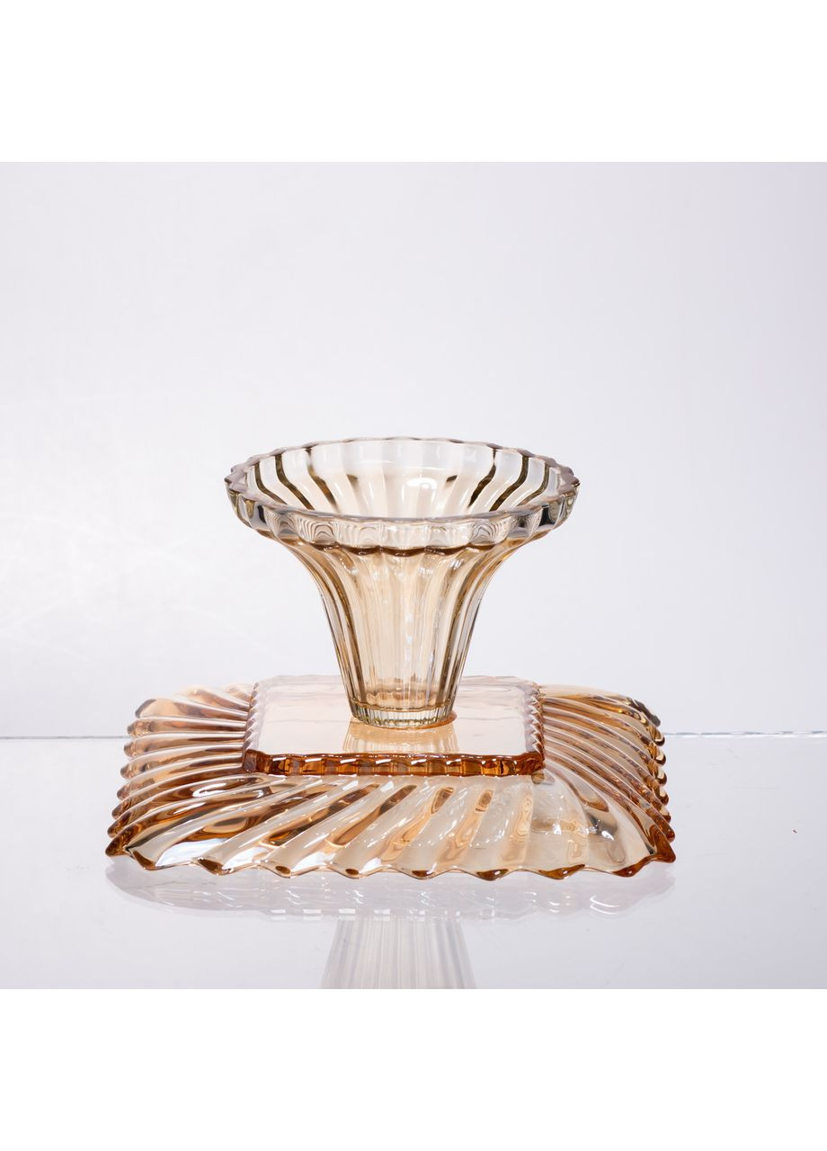 Тортівниця скляна квадратна на ніжці, 16×16 см Коричнева 64486-18 Yiwu (370801170)