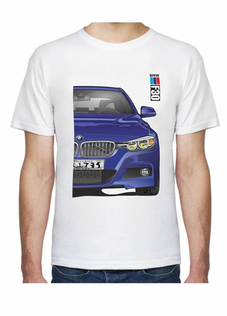 Біла футболка чоловіча з принтом bmw f30 stock f 305419 біла Avtolife