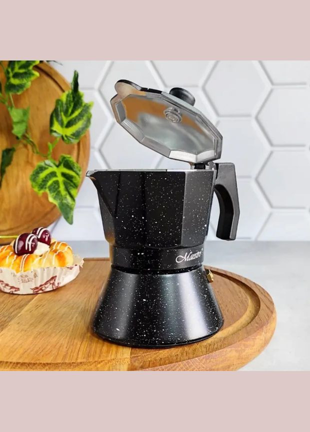 Кофеварка гейзерная алюминиевая 150 мл индукция (MR-1667-3) черная Maestro (336153508)