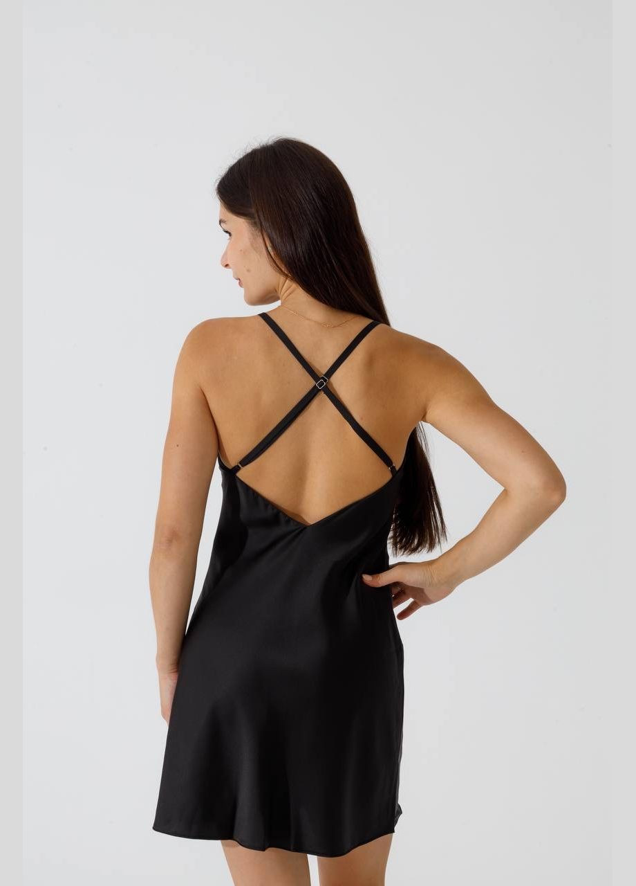 Чорна шовкова піжама халат + сорочка, італійський шовк, чорна Shine