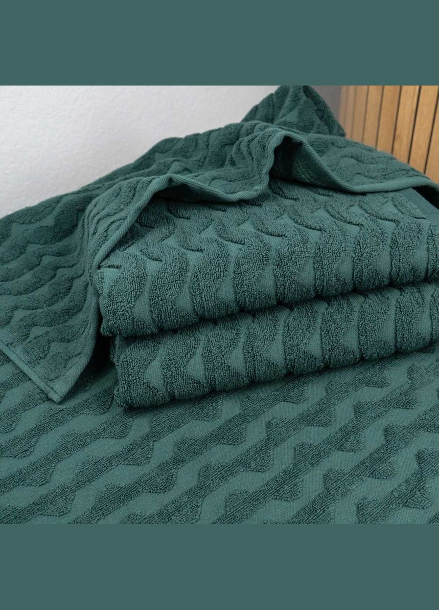 GM Textile комплект махрових рушників жакардових хвиля 2шт 50х90см, 70х140см 500г/м2 (зелений) зелений виробництво -