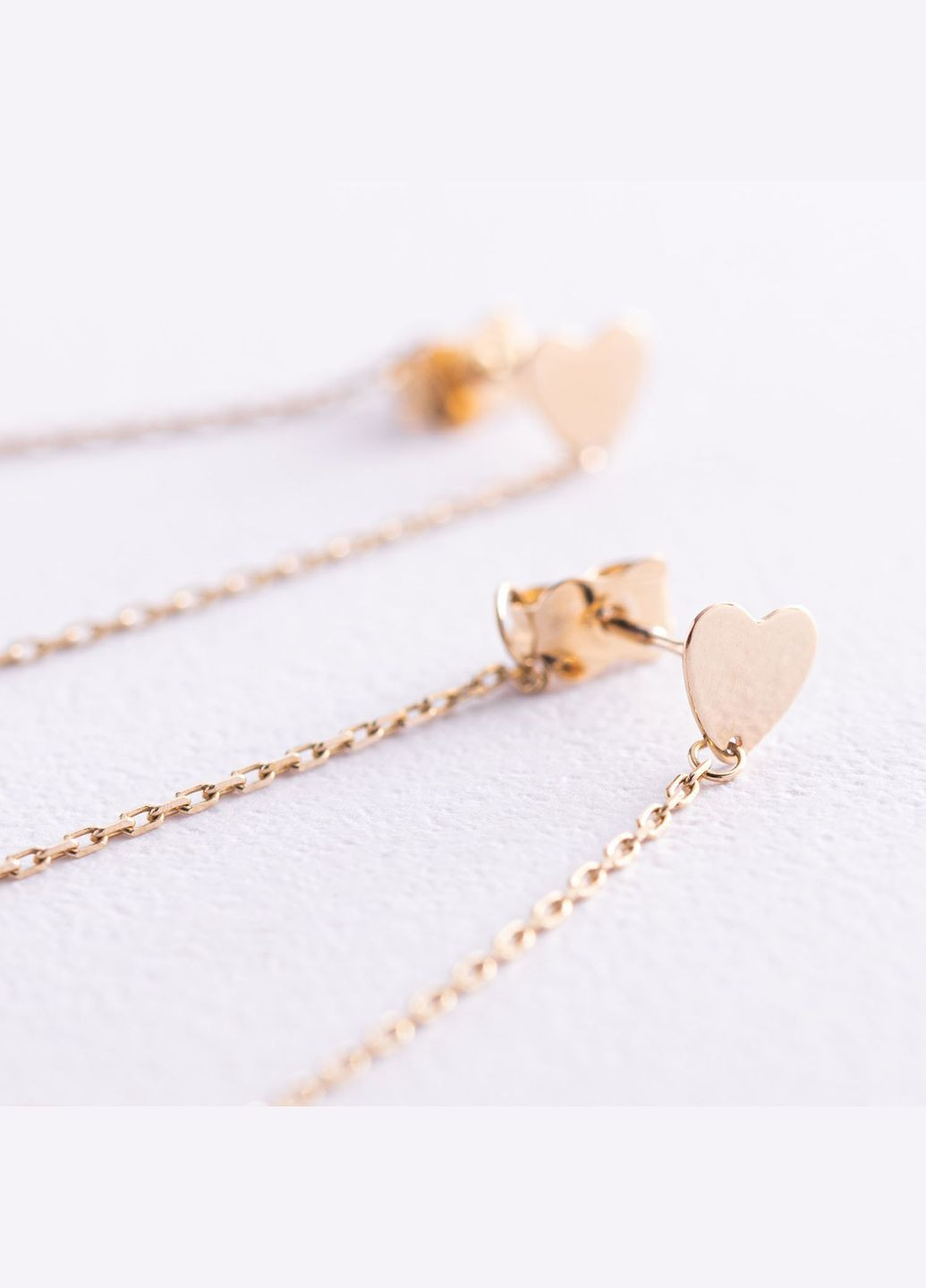 Золотые серьги - пусеты на цепочке Сердечки с05955 Oniks (264025333)