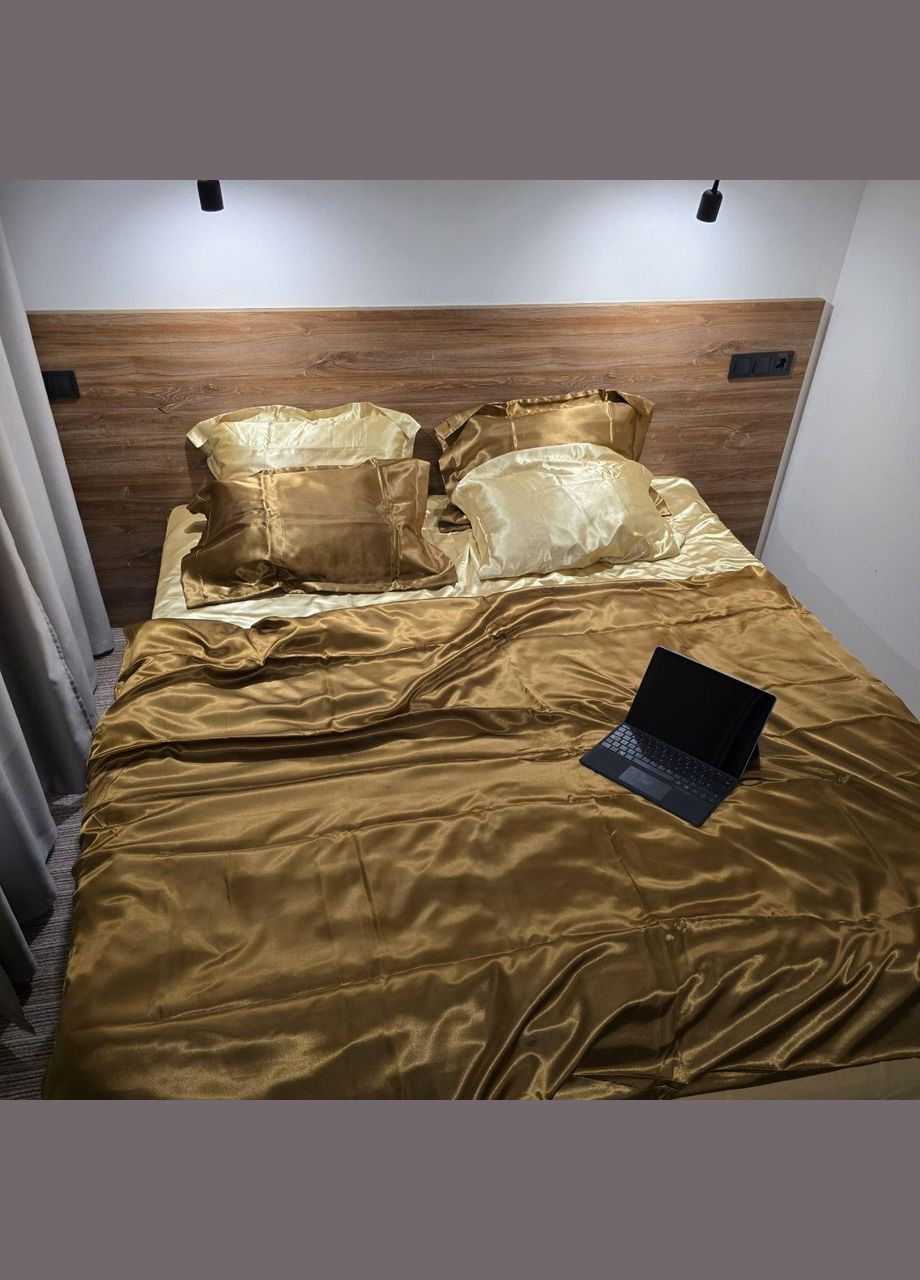 Постільна білизна Атласна Двоспальний 180х210 наволочка 50х70 2шт Золотий (П4К-atlas25-05-02) No Brand (342097406)