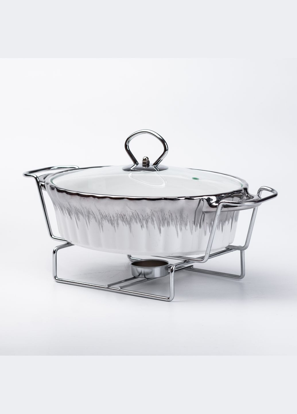 Мармітниця керамічна овальна 1 л зі скляною кришкою, хром Yiwu HP1022 (299337661)