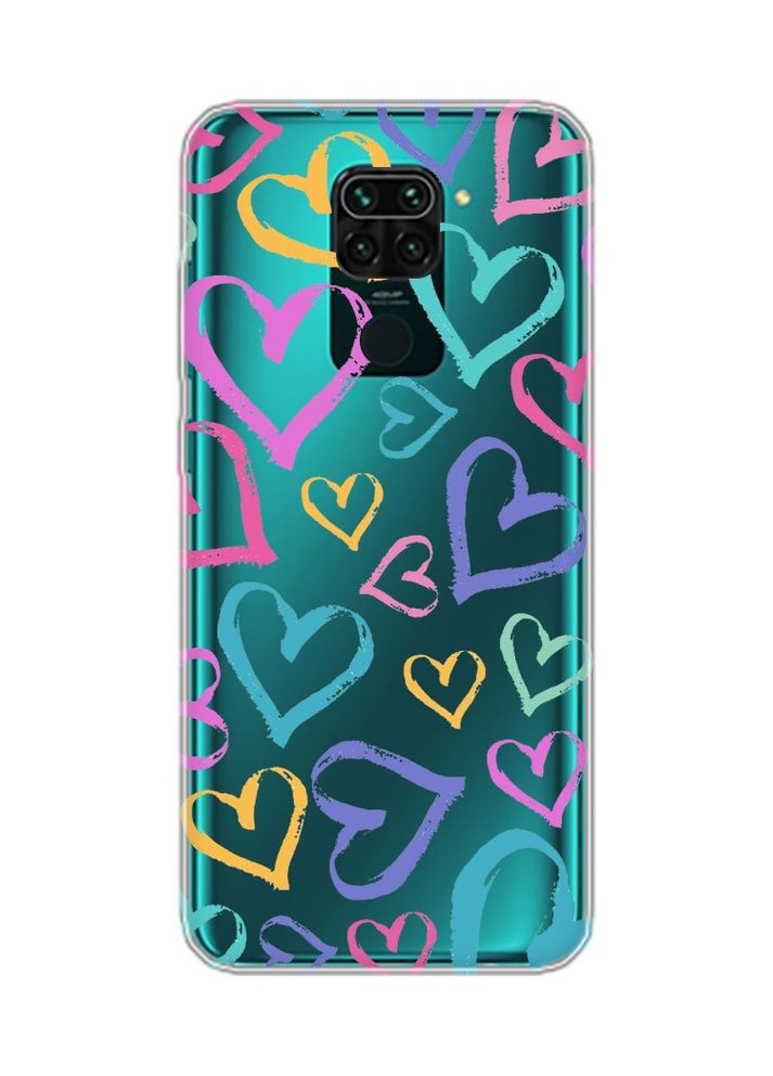 Прозорий чохол на Xiaomi Redmi Note 9:: Різнокольорові сердечка (принт 332) Creative (360670299)