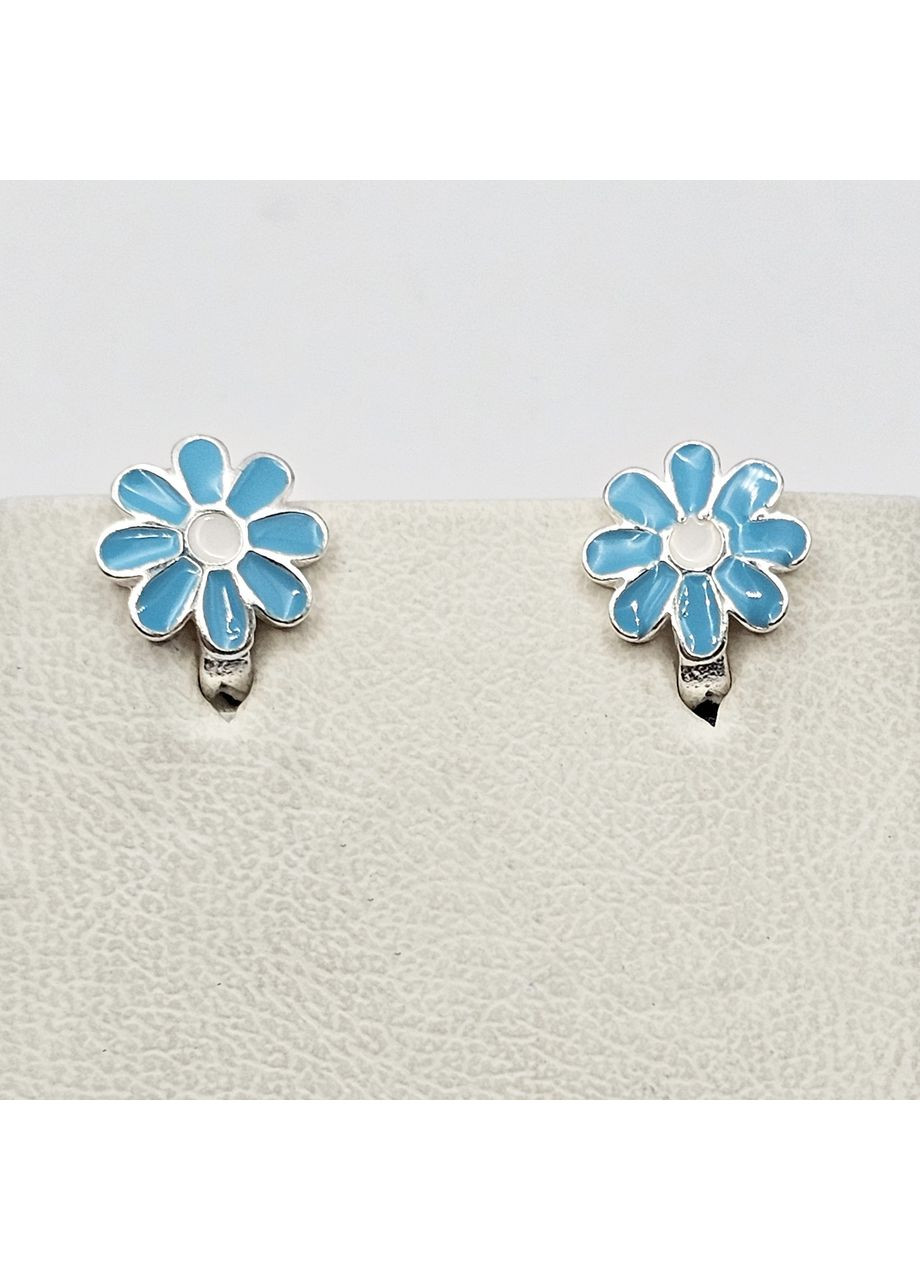 Серьги серебряные с ювелирной синей эмалью "Ромашки" 1,7 г No Brand (369737368)