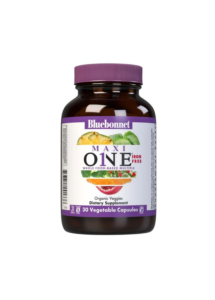 Мультивитамины без железа, MAXI ONE Iron Free,, 30 вегетарианских капсул Bluebonnet Nutrition (326055359)