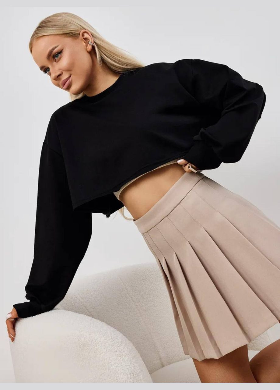 Чорний базовий кроп-світшот Style Point однотонний без декору (342075874)