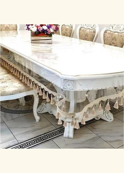 Силіконова скатертина СALIPSO з Бежевою Бахромою і намистиною 240x80см Calipso (313288326)