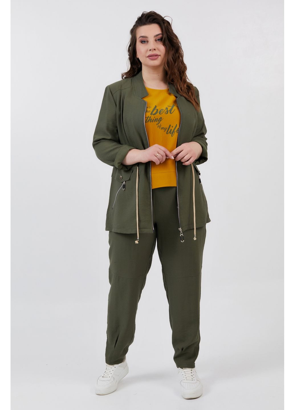 Хаки женский женский жакет из жатого льна на молнии all posa (ap100500p) A'll Posa - демисезонный