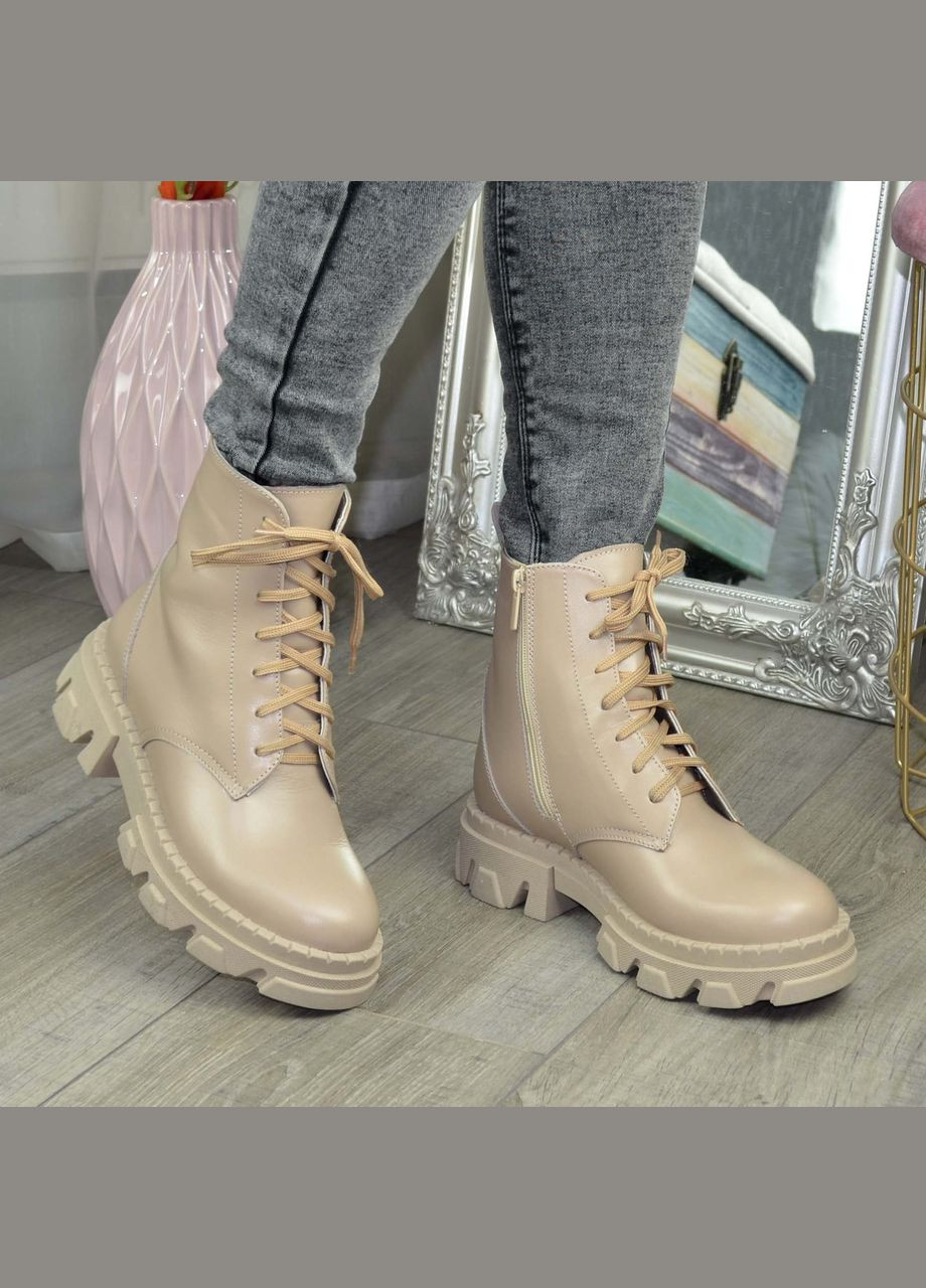 Черевики жіночі на шнурівці, натуральна шкіра кольору візон. 38 розмір No Brand (304773316)