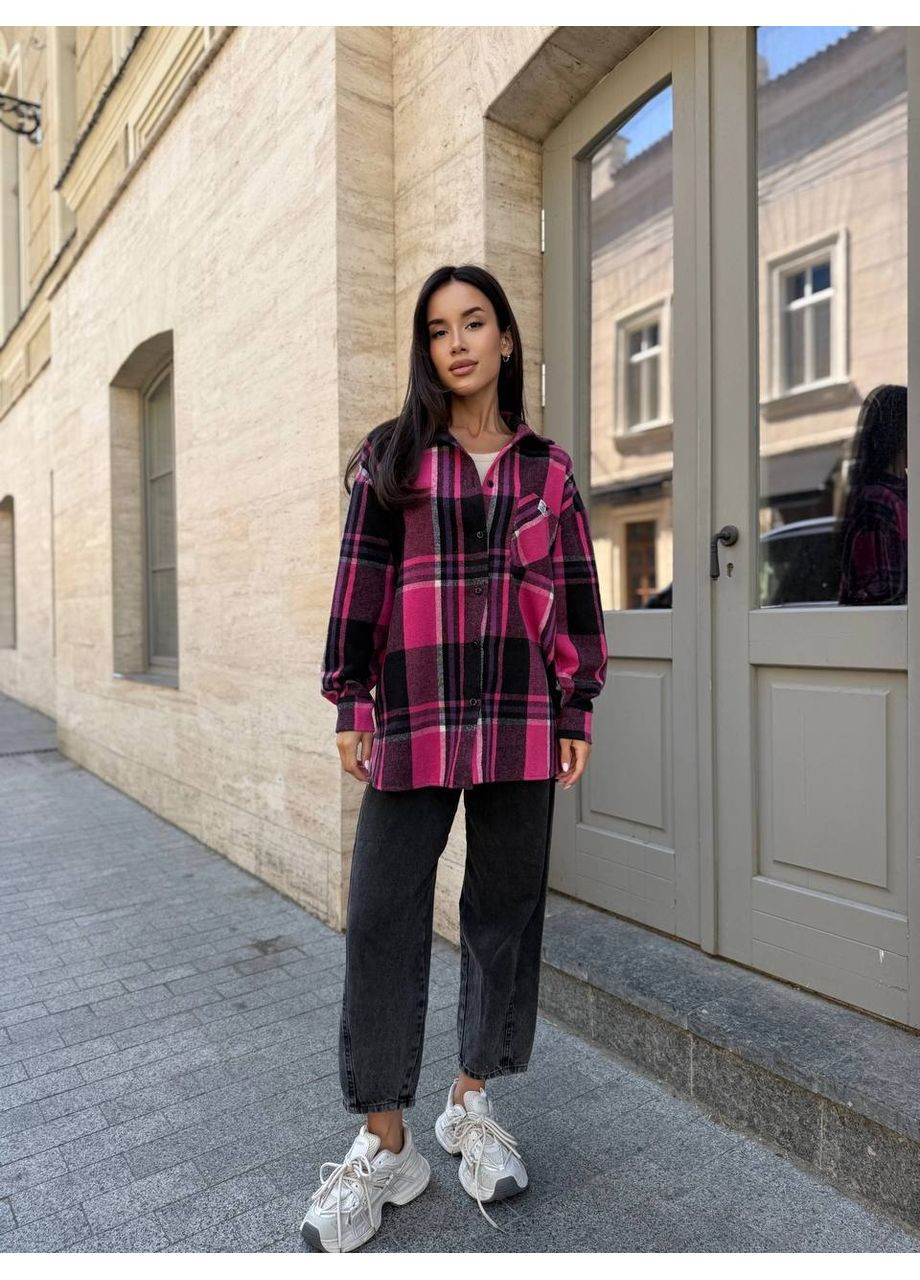 Малиновая кэжуал рубашка в клетку Україна с длинным рукавом