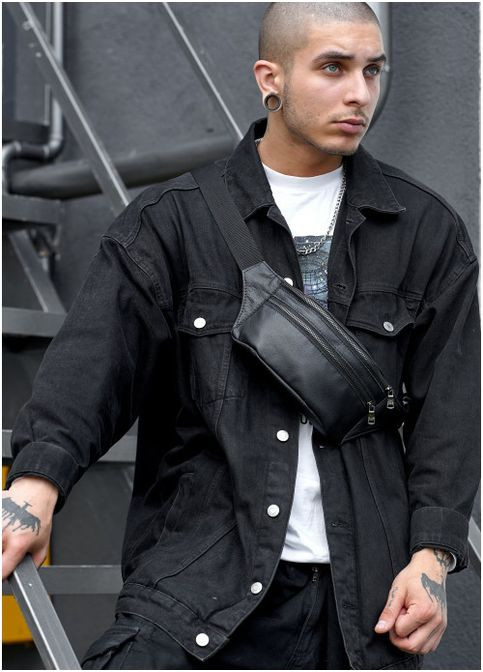 Сумка чоловіча на пояс через плече із натуральної шкіри середня Чорний 35243 Sambag (352165879)