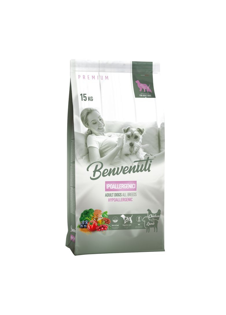 КОРМ СОБАКИ IPOALLERGENCI 15КГ ГІПОАЛЕРГЕННИЙ ДЛЯ ДОРОСЛИХ УСІХ ПОРІД (БЕНВЕНУТІ) Benvenuti (330579125)
