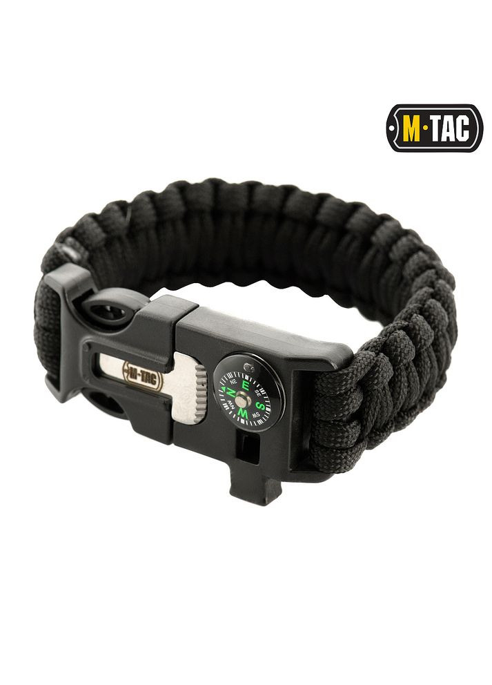 Браслет паракорд з компасом, висікачем іскор і свистком Black M-TAC (316320482)
